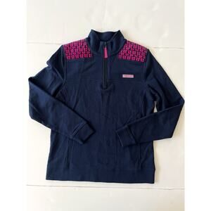 Vineyard Vines 3/4 Zip Shepard Pullover Women XS Blue Pink Corduroy Aztec Print